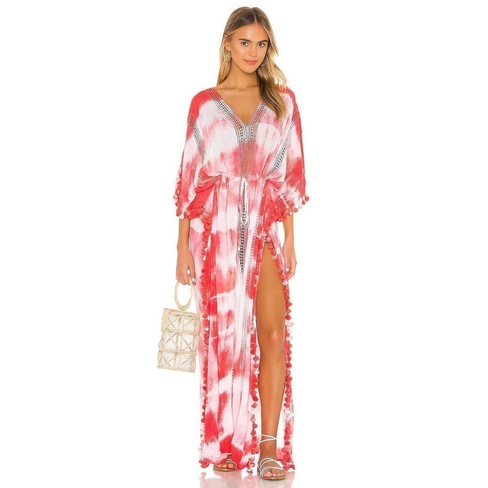 Michael Stars Farrah Maxi Caftan White Neon Pink One Size NWT